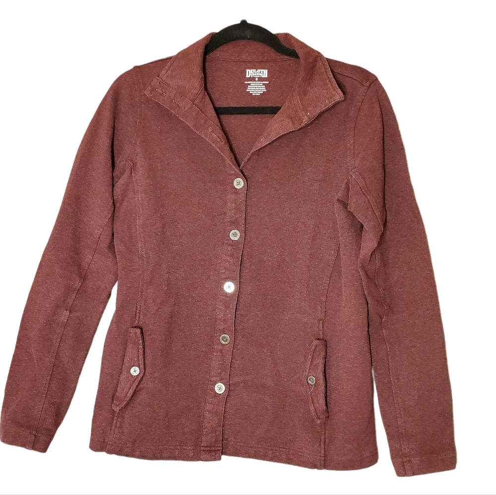 Duluth Trading Co. Women's Wearwithall Button-Up Ponte Knit Jacket - Burgundy